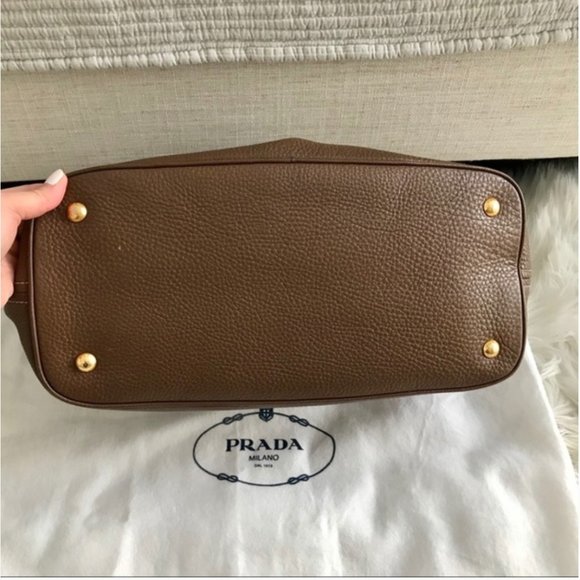 PRADA Brown and Gold Vitello Daino Leather Hobo Bag - Picture 7 of 15